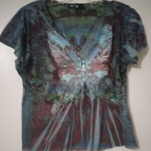 Apt 9 women's blouse sizeM butterfly v-neck multicolor boho grunge goth wear